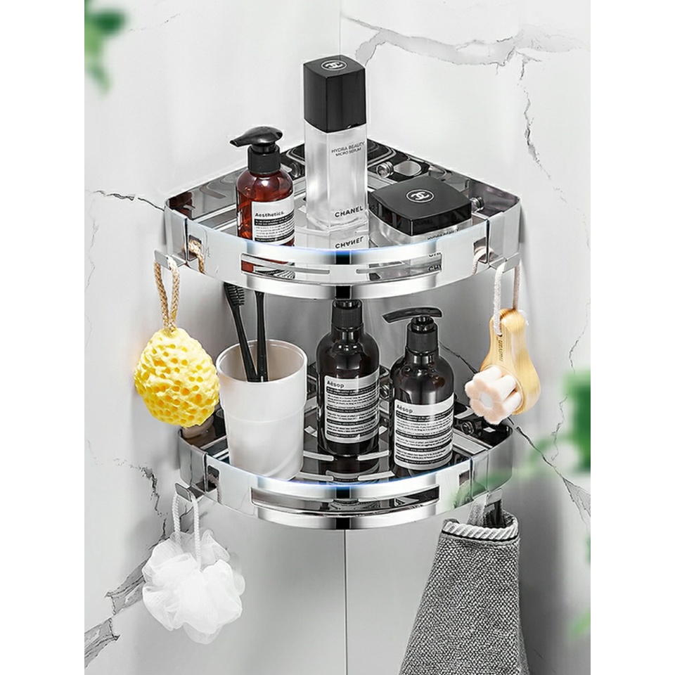 Kệ Góc INOX SUS304 Để Đồ Nhà Tắm Lắp Đặt Dán Tường Gạch Men Hoặc Khoan Vít Tường - OENON