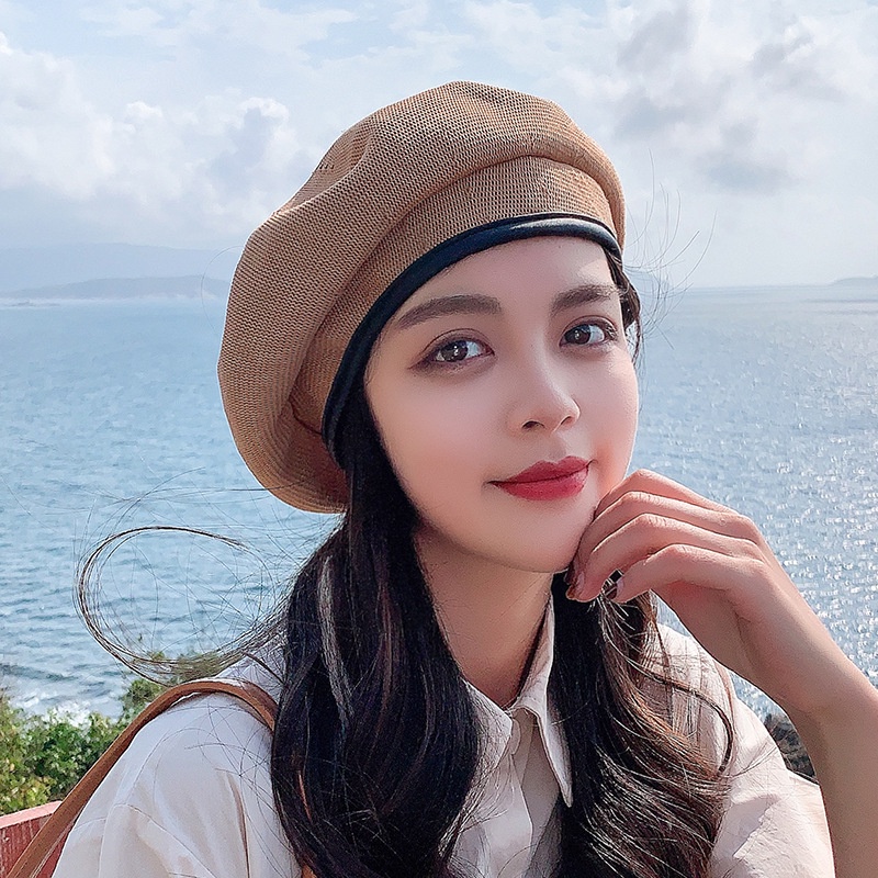 Mũ Beret Dệt Kim Màu Trơn Dễ Thương Cho Nữ
