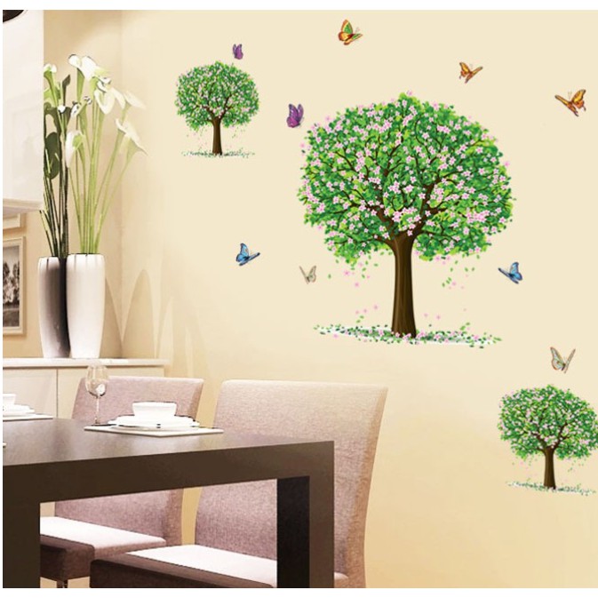 decal tranh dán tường 3 cây hoa xanh đẹp nhất