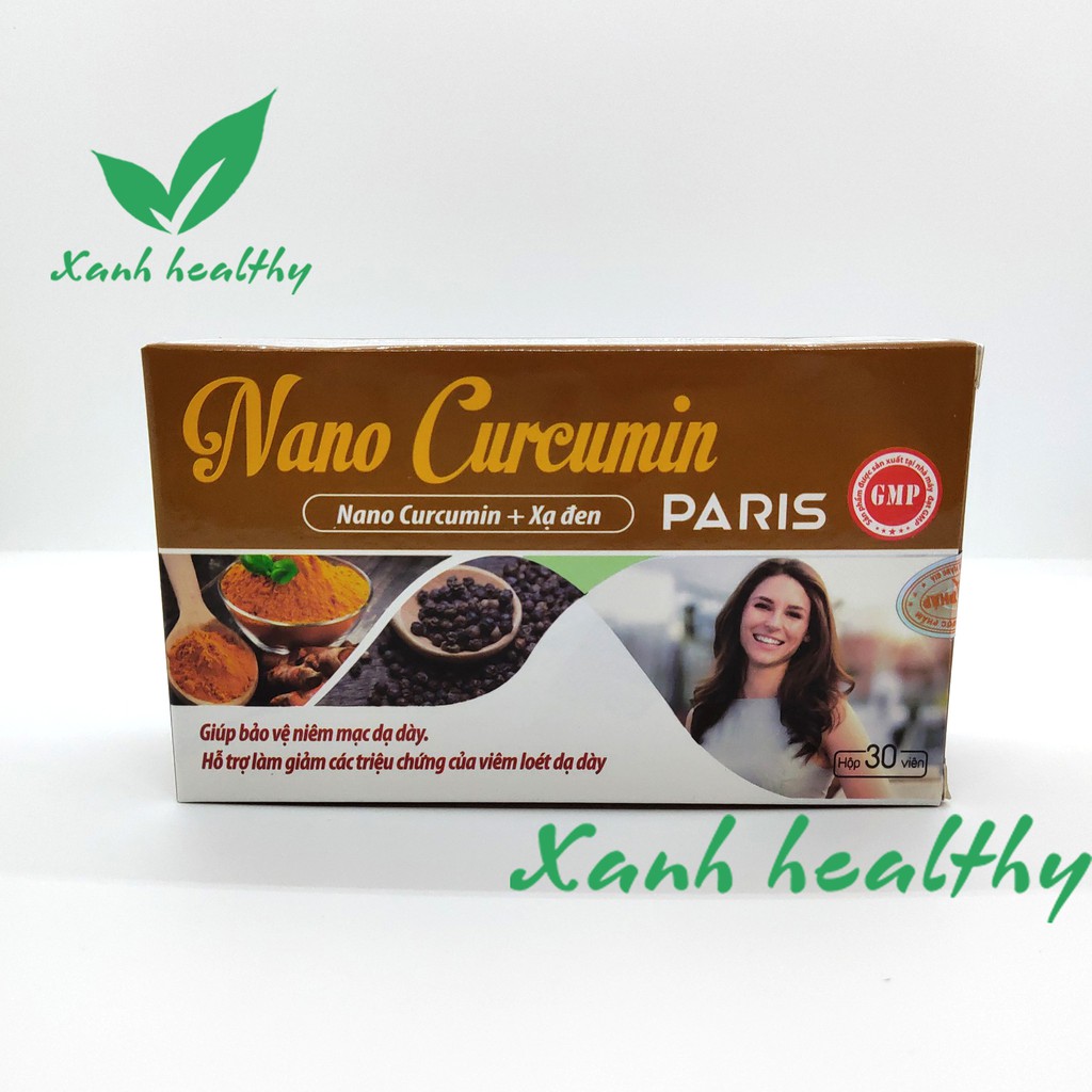 Viên uống Nano Curcumin Paris Xạ đen, Tam thất -Giảm các triệu chứng viêm loét dạ dày, tá tràng an toàn hiệu quả -30v