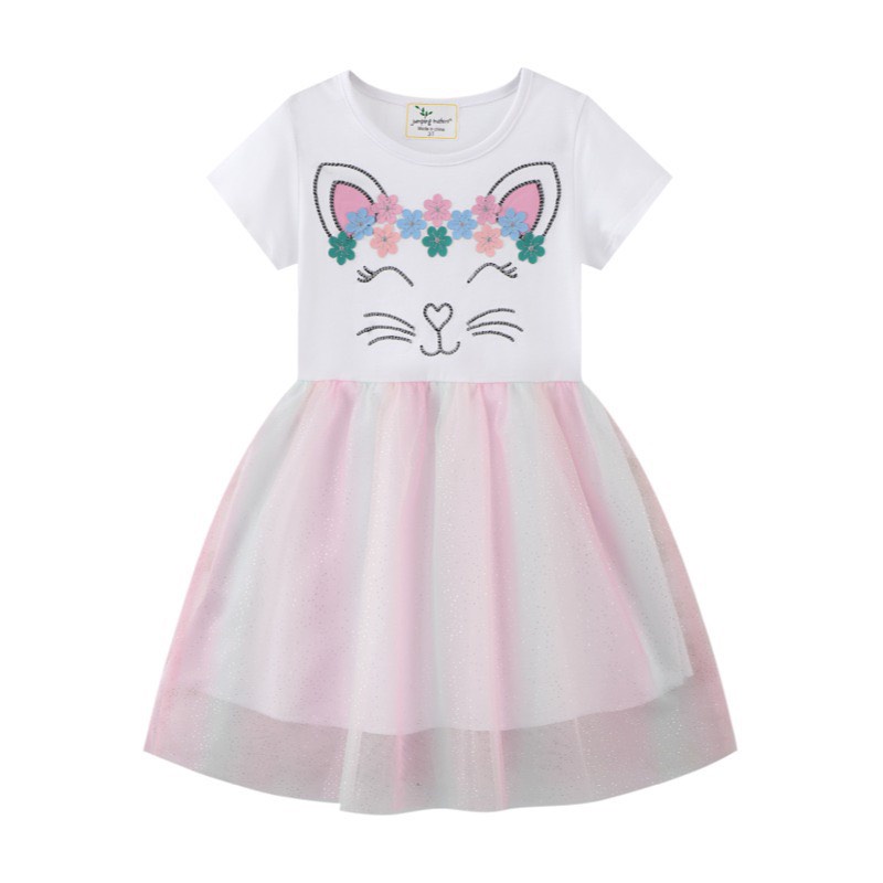 Váy thun hè cotton trắng mèo đính cườm chân ren JumpingMeters cho bé gái 2-7 tuổi Mẫu mới 2022 - BlewKids Official Store