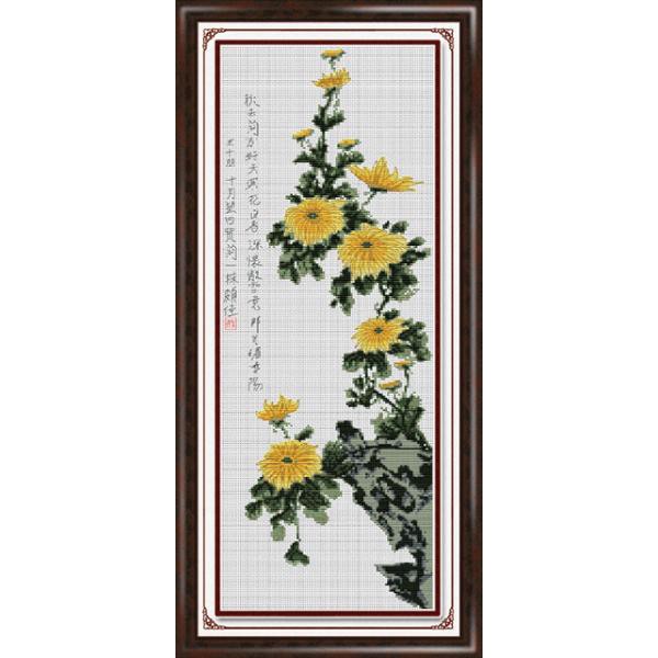 Tranh Thêu Chữ Thập Tứ Quý Cúc RY1991  kt:30x75cm