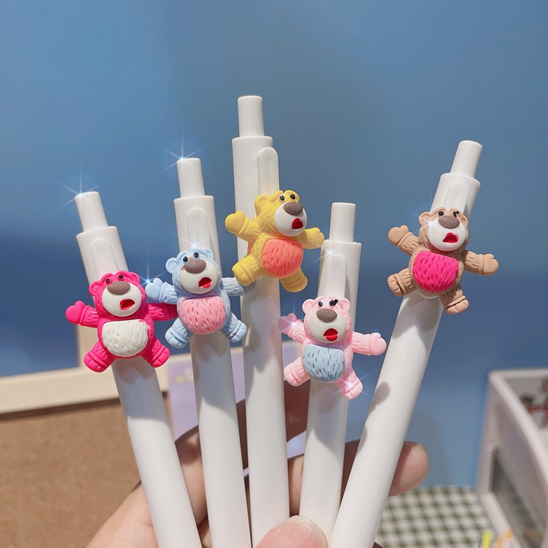 Bút Gel Nhấn Hình Gấu Dâu Tây Dễ Thương