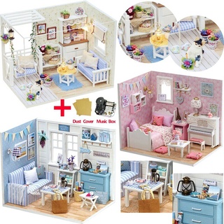 Bộ mô hình thủ công lắp ráp nhà gỗ diy búp bê : h013,h015,h016 - tặng keo + mica+bộ nhạc