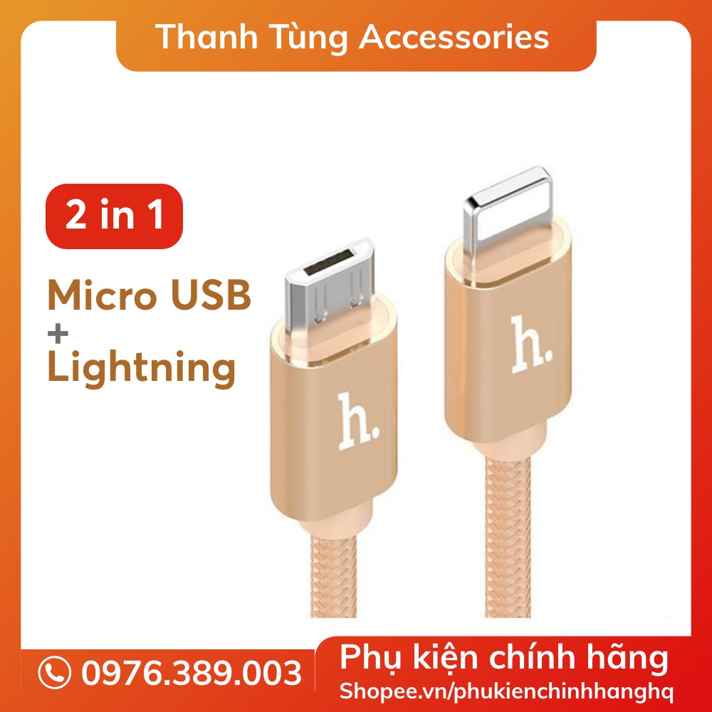 Cáp Sạc Hoco X2 dài 1M - 2 đầu Micro USB và Lightning - sạc điện thoại androi iphone ipad - Chính Hãng