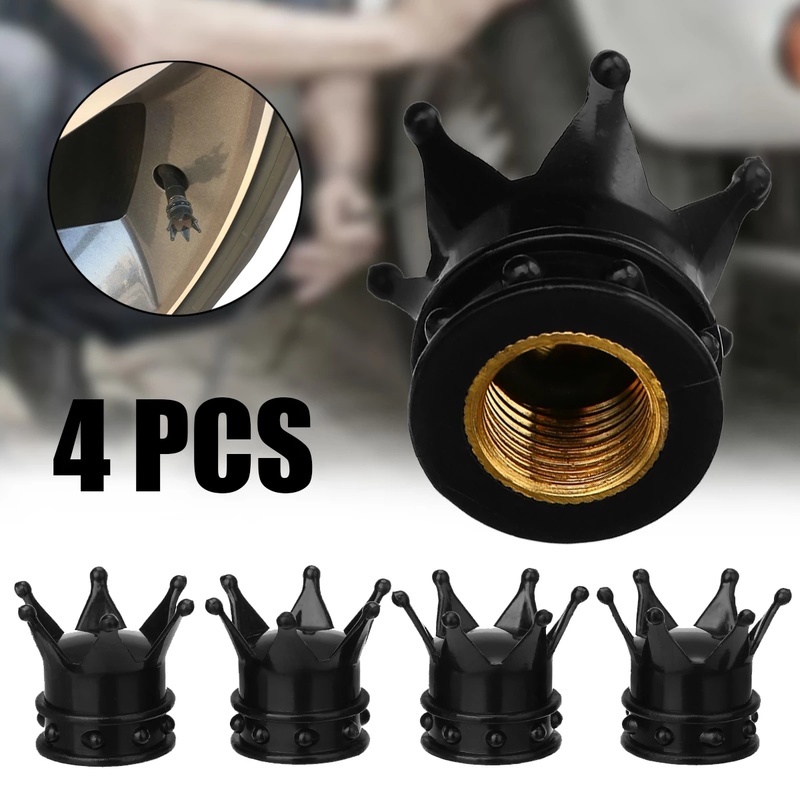 Set 4 nắp van bánh xe hơi chống bụi hình vương miện