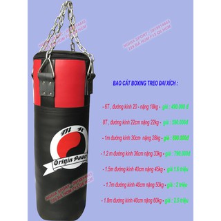 Bao cát treo M-A Sport Cao cấp đã nhồi sẳn nhiều kích thước từ nhỏ tới lớn tặng kèm đai xích bản lớn chắc chắn