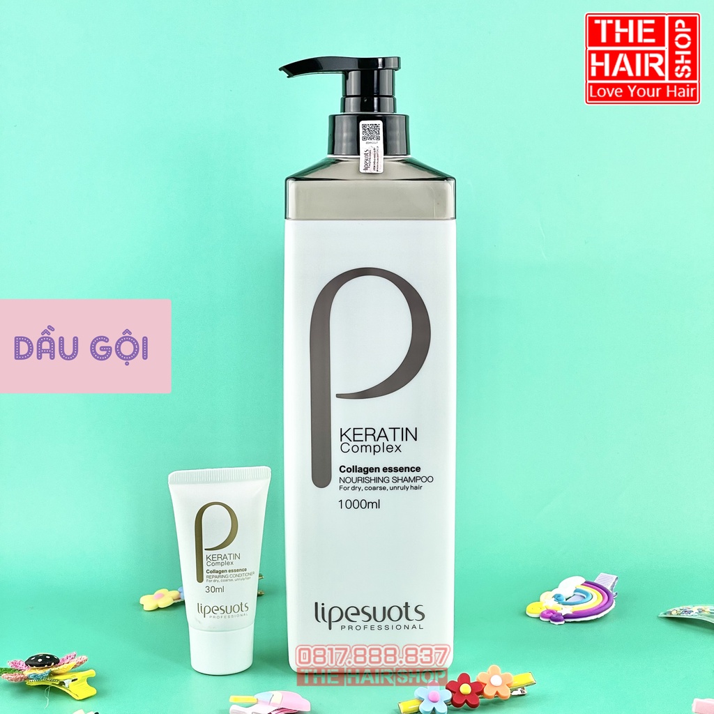 Cặp Dầu Gội Xả P Keratin Collagen Lipesuots 1000ML,kich thích mọc tóc, ngăn gãy rụng giảm tình trạng gàu ngứa