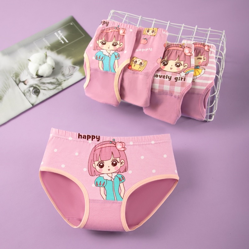 4 Quần lót trẻ em bé gái, quần chip cho bé hình công chúa màu tím Maruka Fashion 12-45kg