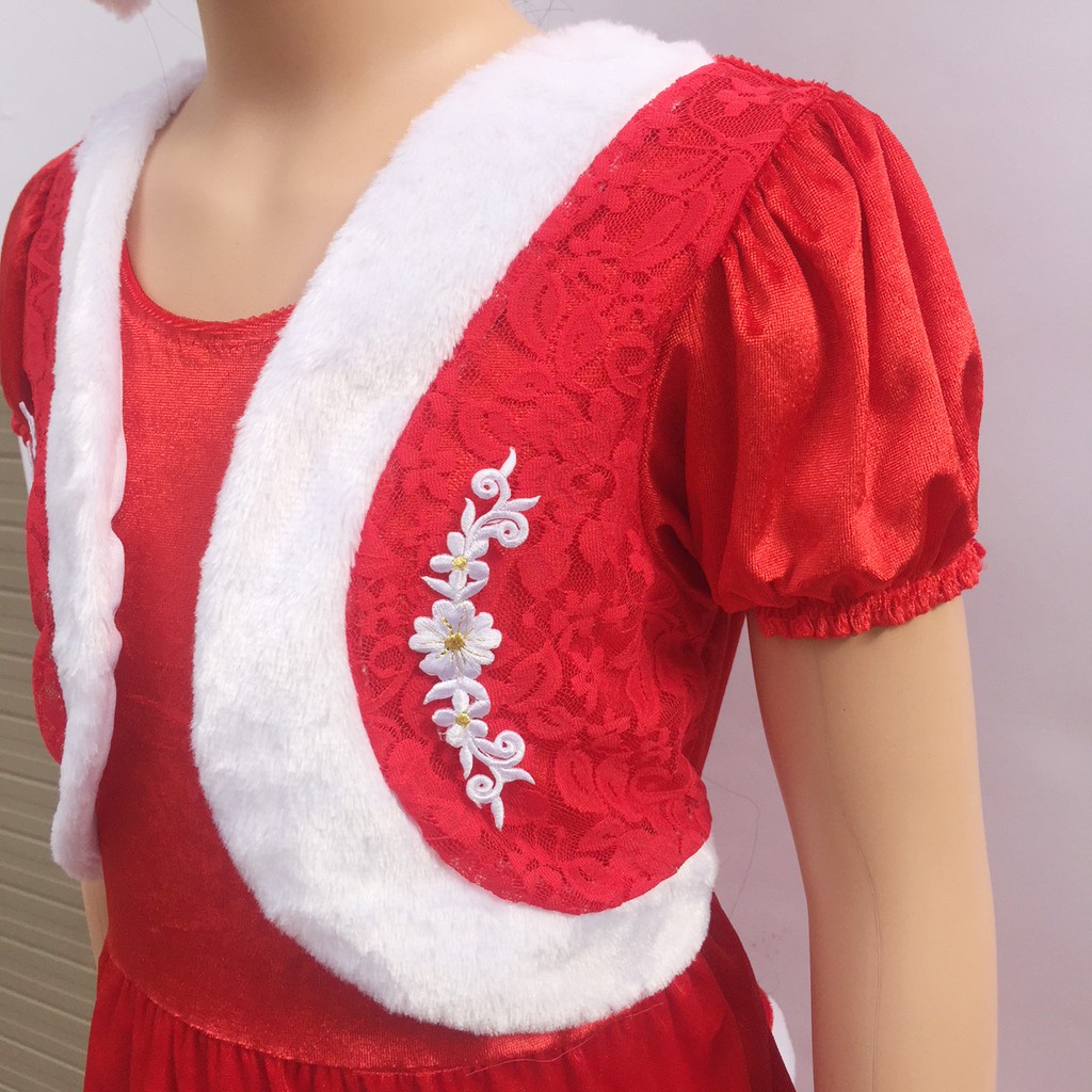 Set váy Noel 2 tầng kèm mũ cho bé ( Mẫu áo thêu hoa)