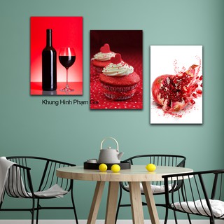 Bộ tranh treo tường rựu và trái cây treo phòng ăn kèm khung viền và đinh treo tranh - khung hình phạm gia PGLT69