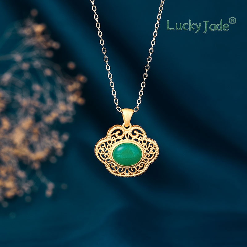 Vòng cổ Mạ Vàng 18K Đính Đá Ngọc Bích Trắng Phong Cách Cổ Điển Thời Trang Cho Nữ