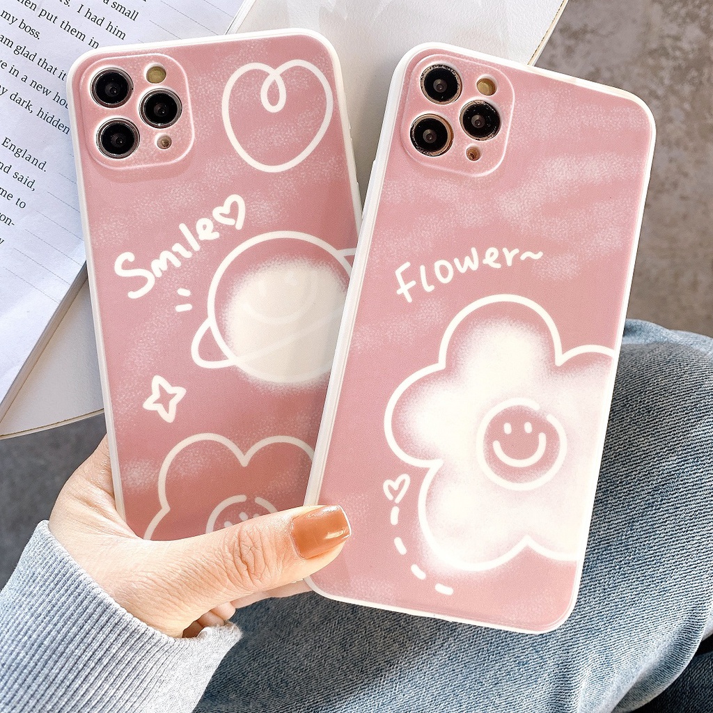 Ốp Lưng Silicon Màu Bảo Vệ Camera  Flower Smile - E086