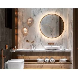 Gương treo tường hậu đèn led hình tròn viền thép kích thước D500 màu đen