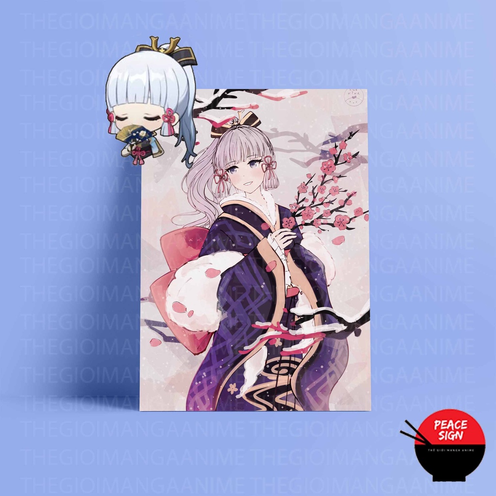 Tấm Poster cao cấp giấy 260gsm in hình nhân vật KAMISATO AYAKA game GENSHIN IMPACT anime chibi postcard ảnh đẹp