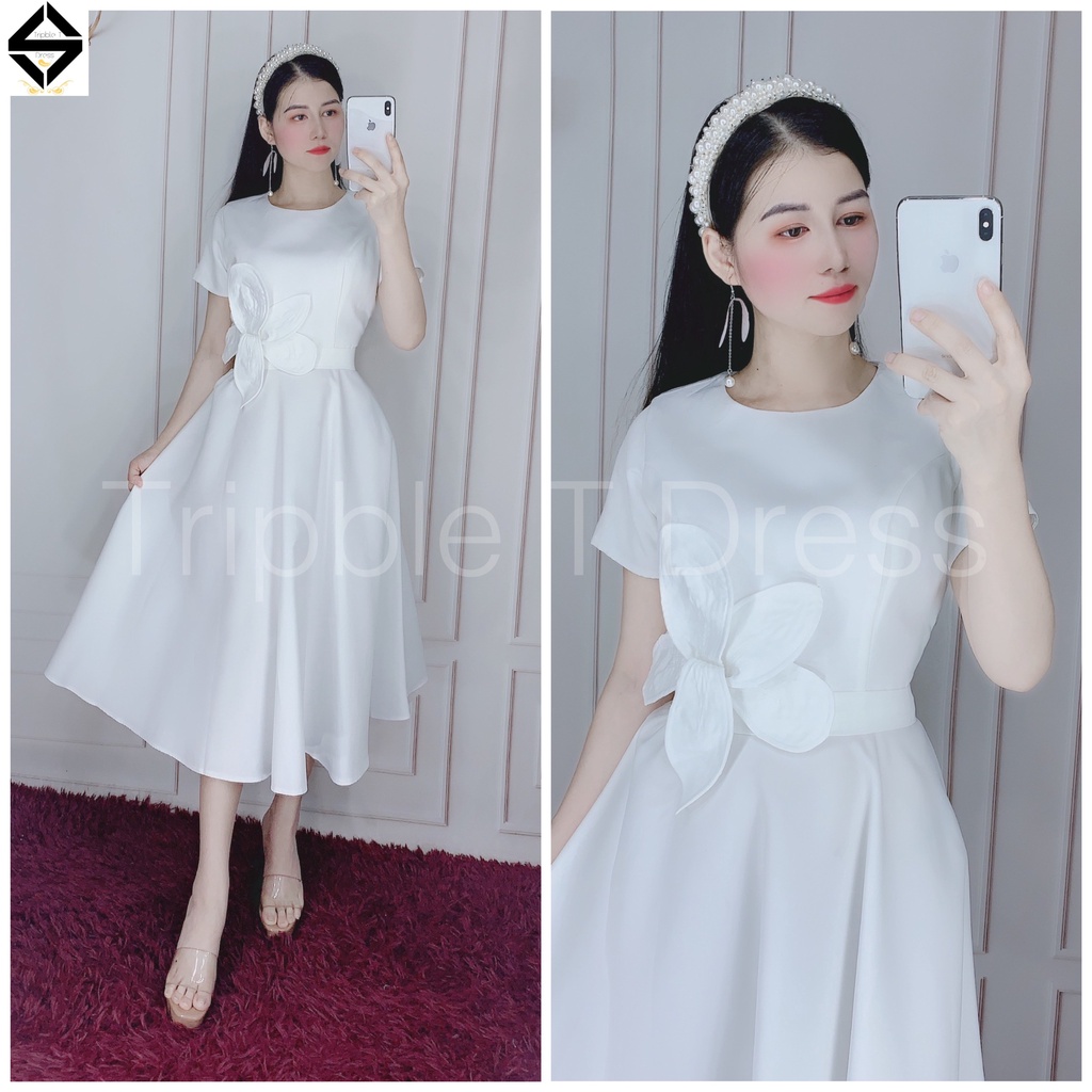 Đầm xòe dự tiệc phối hoa thủy tiên eo sang trọng TRIPBLE T DRESS - Size S/M/L/XL - MS82Y