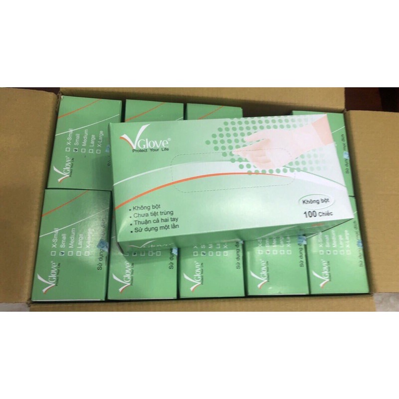 Găng Tay Y Tế Không Bột Vglove Chính Hãng, Xs, S, M, L, Hộp 100 Cái, Lucie2015 Shop