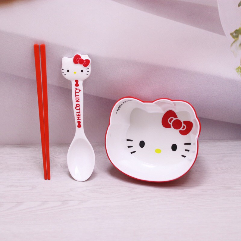 Bát Đĩa Thìa Giả Sứ Hình Mèo Hello Kitty Siêu Đáng yêu Cho Bé Ăn Dặm