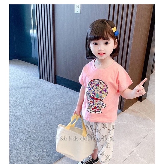 Bộ cộc tay  DOREMON  QUẦN LỬNG  bé gái cotton 4c size 7-20kg