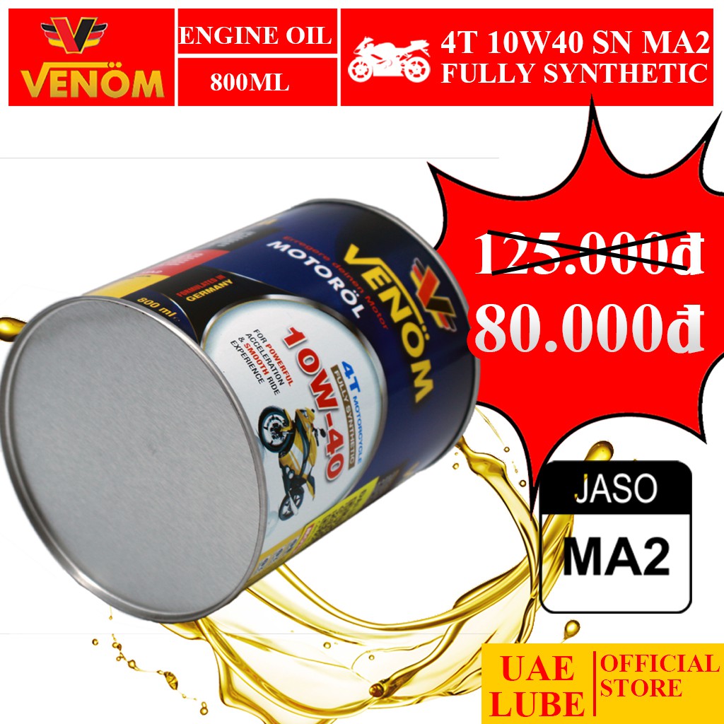 Combo 6 Lon Nhớt Tổng Hợp VENOM 4T MOTOCYCLE 10W40 SN 800ml - VENOM 4T MOTOCYCLE FULLY SYNTHETIC - Made in UAE