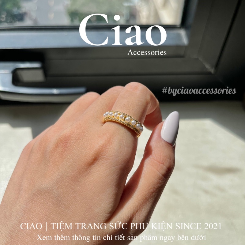 [HOẢ TỐC 1H] Nhẫn titan không gỉ hoạ tiết đính đá và hạt ngọc trendy Lopvie Ciao