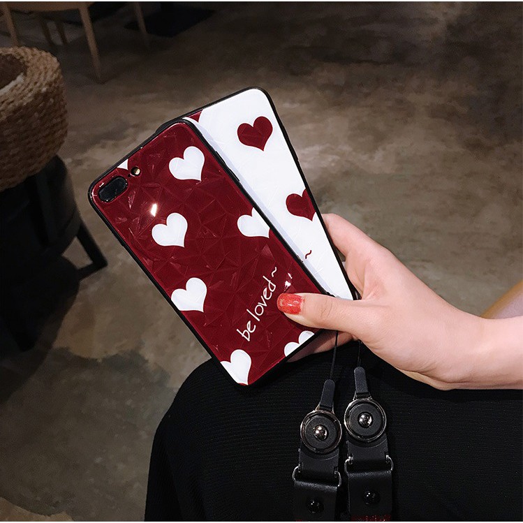 Ốp lưng iphone 6/6s, 6/6s plus vân kim cương hình trái tim