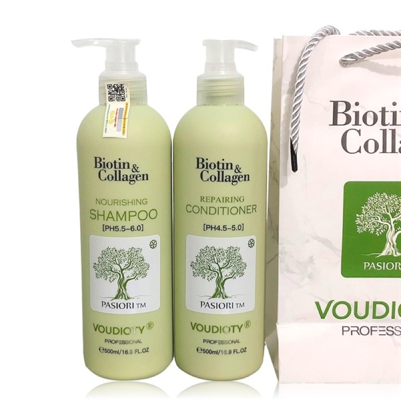 BỘ DẦU GỘI XẢ VOUDIOTY NOURISHING BIOTIN &amp; COLLAGEN XANH RÊU 2021 MỀM MƯỢT NGĂN GÃY RỤNG CHO TÓC &amp; DA ĐẦU DẦU NHỜN 500ML