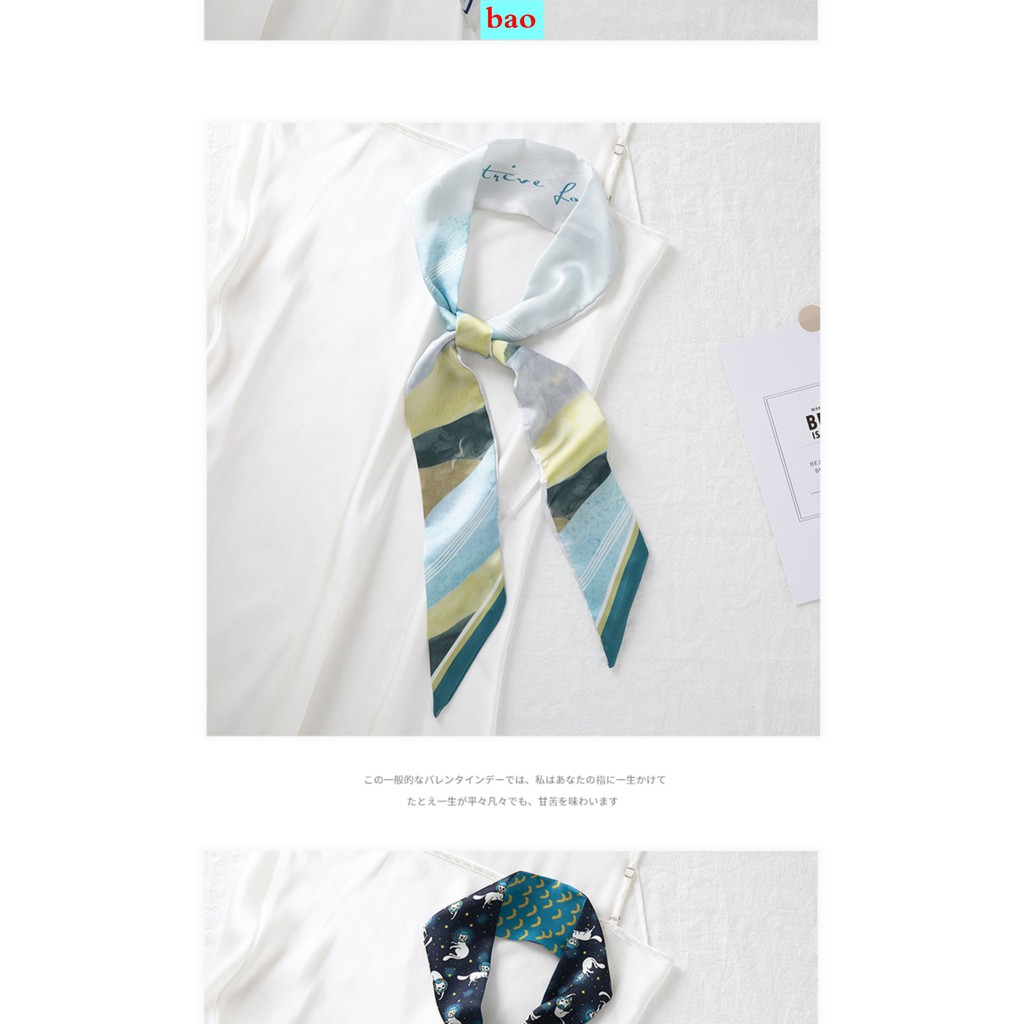 Vintage Blue Long Silk Scarf Female Summer Hair With Ribbon Tied Tie Rope Kit Floating Tissue Scarf Scarf