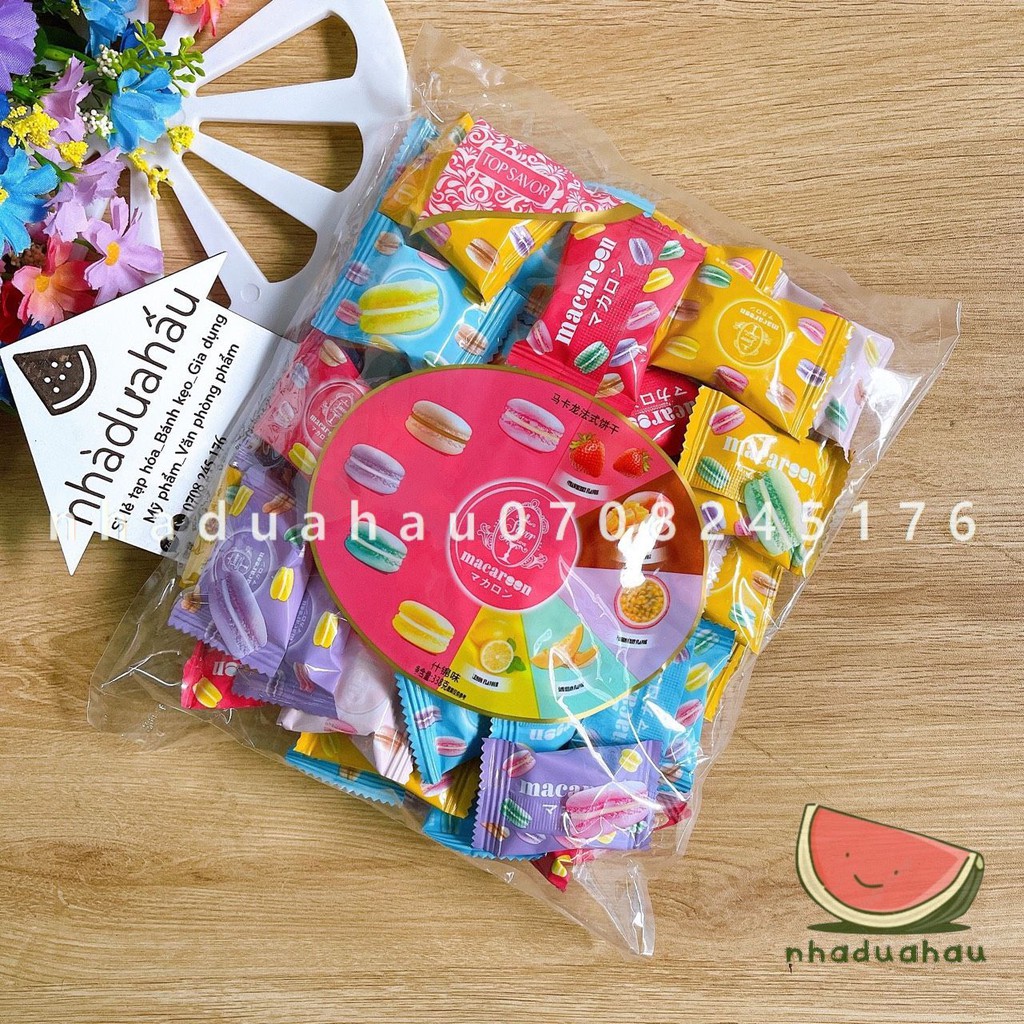 [BAO BÌ MỚI] Một gói bánh macaron kem mix đủ vị sắc màu trái cây Merci Food Hongkong gói 300g