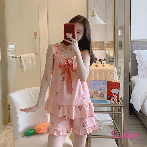 Bộ đồ ngủ mặc nhà 2 dây ngọt ngào gợi cảm mùa hè