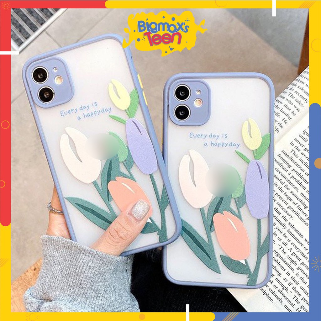 Ốp lưng Oppo A54/A15/Reno 5/a5s/A7/ A5 2020/ A9 2020/A91/A3S/A92/ A31/A53/A52 mẫu nhám hoa Tulip có viền bảo vệ camera