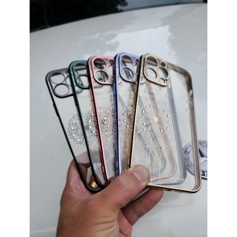 Ốp lưng likGus hoa Bồ công anh đính đá cho iPhone 13/13 Pro/13 Pro max viền màu bảo vệ camera