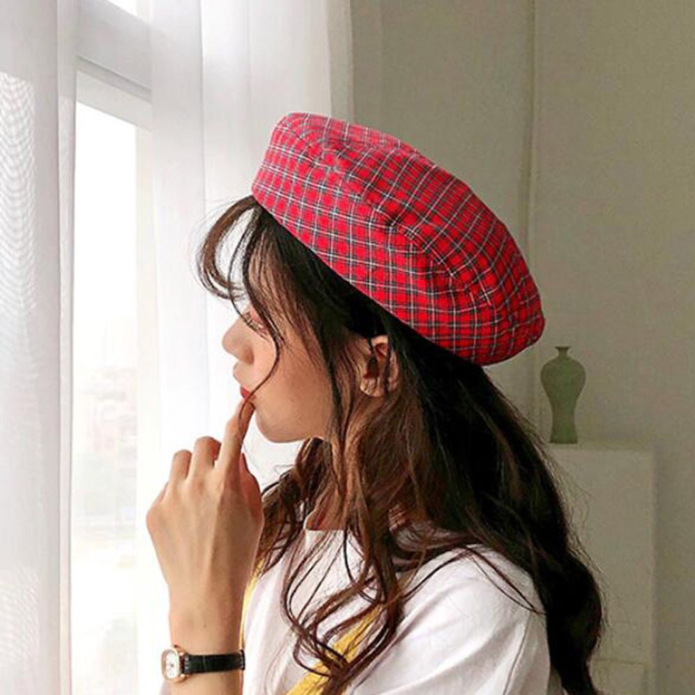MXMUSTY Mũ nồi cotton kẻ sọc caro cổ điển thoáng khí thời trang mùa thu Hàn Quốc cho nữ
