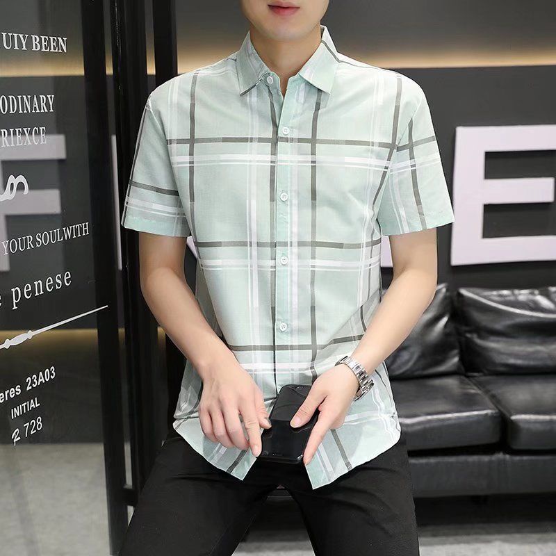 Áo Sơ Mi Ngắn Tay Dáng Ôm Phong Cách Hàn Quốc Giản Dị Dành Cho Nam