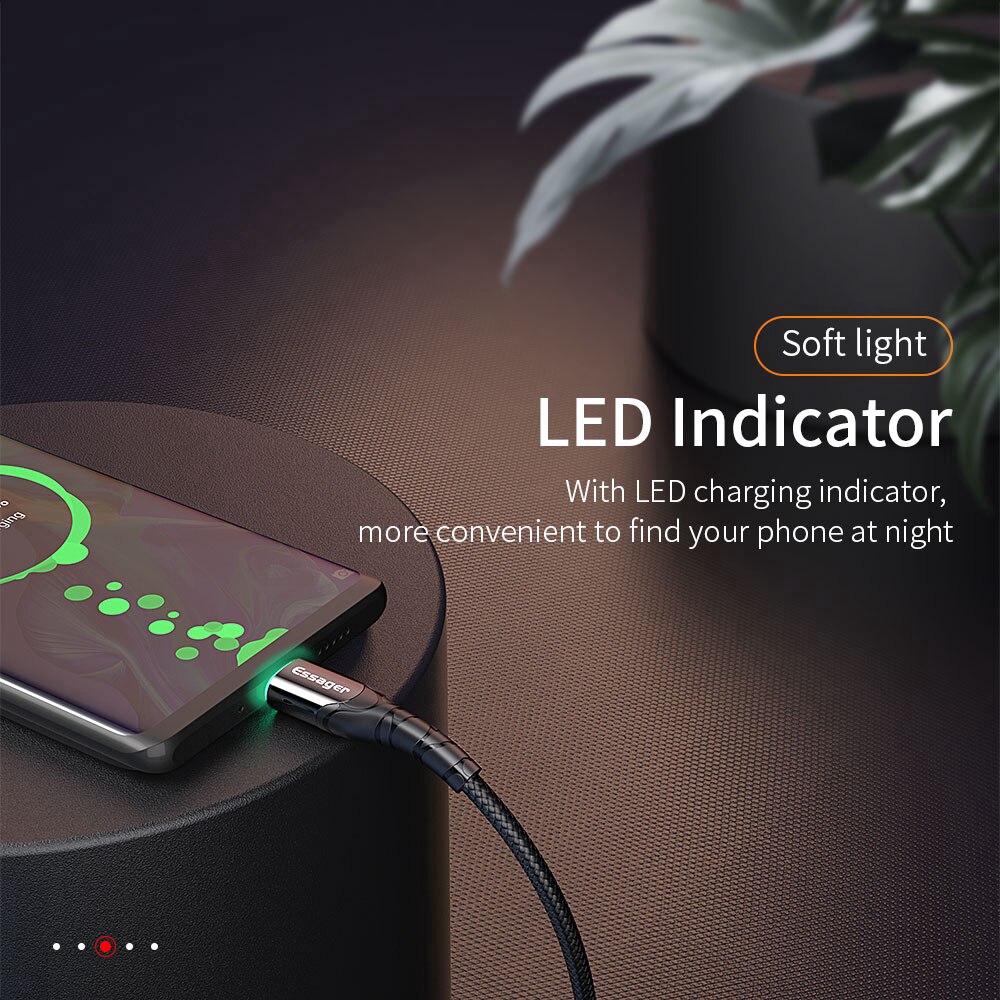 Cáp sạc Essager 3A LED USB Type-C cho Samsung Xiaomi Oppo dài 3M | BigBuy360 - bigbuy360.vn