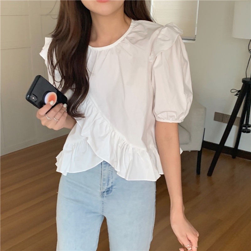 SUXI Áo Thun Tay Ngắn Cổ Tròn Màu Sắc Đơn Giản Dễ Phối Đồ Phong Cách Hàn Quốc