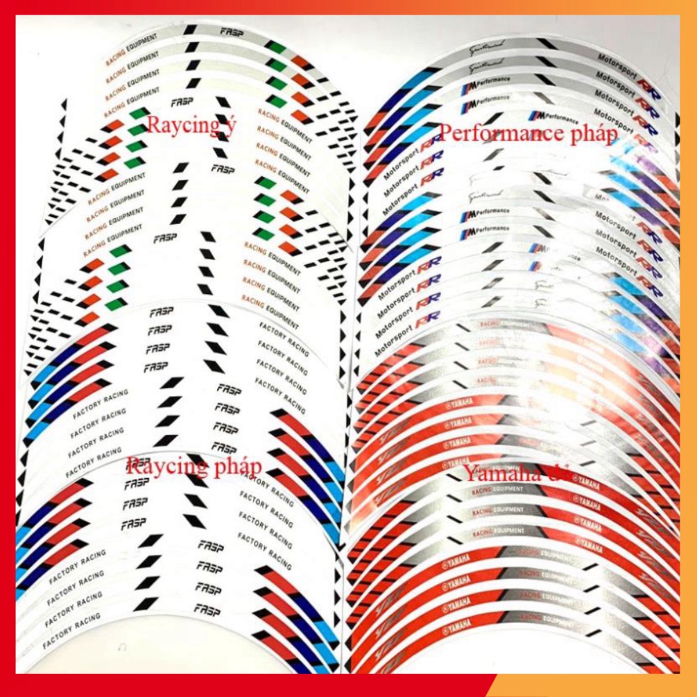 Tem Chỉ Phản Quang cho mâm xe  kiêu motor sport, performance,yamaha