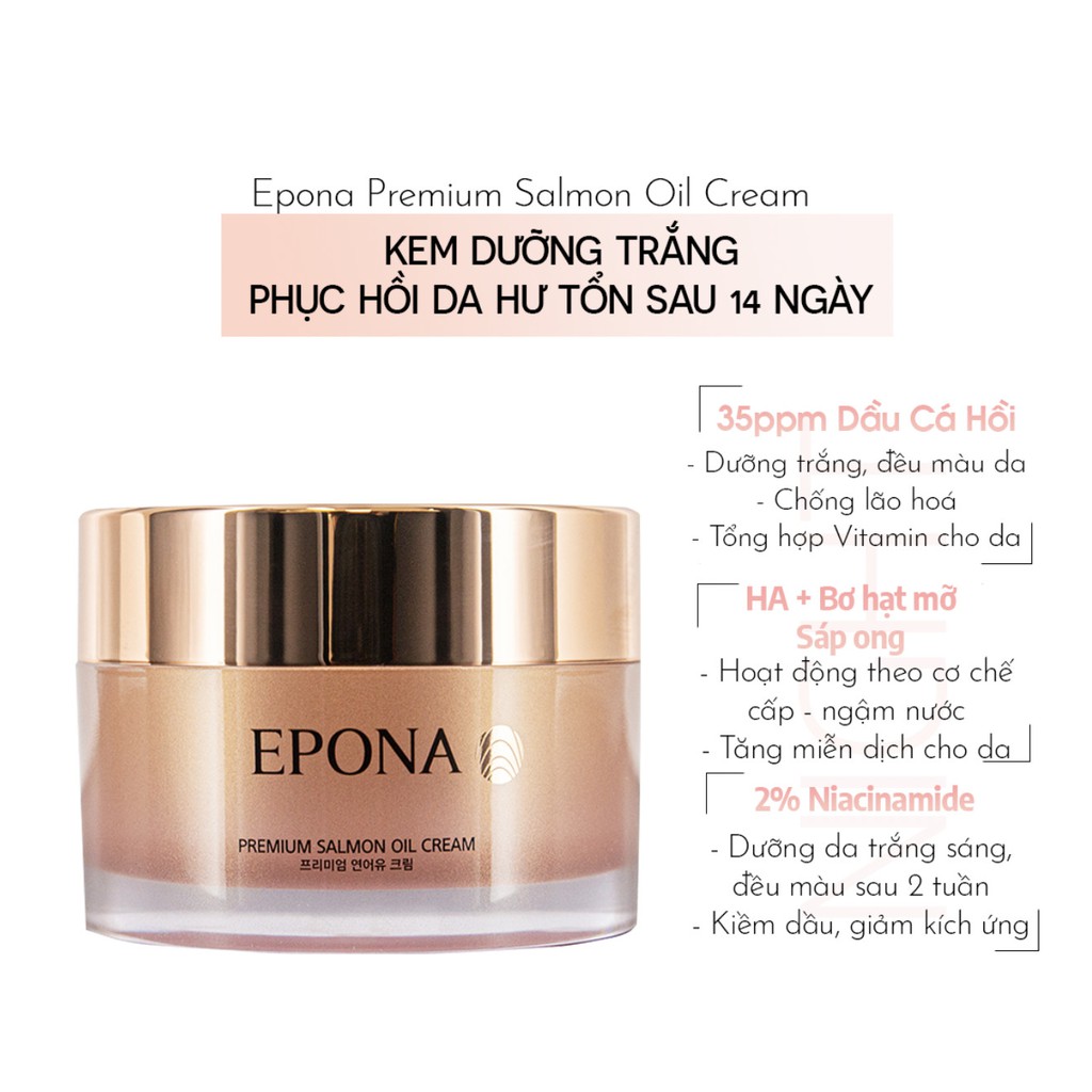 Kem Dưỡng Epona Trắng Da, Nâng Tone Mỏng Nhẹ, Chống Lão Hóa Mờ Thâm Nám, Phục Hồi Da Hư Tổn Epona Cream 50ml