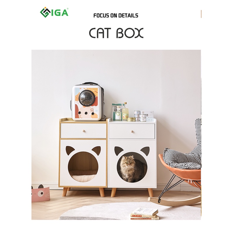 Nhà cho mèo kết hợp tủ kệ đầu giường có ngăn kéo thông minh dễ dàng vệ sinh- GP195