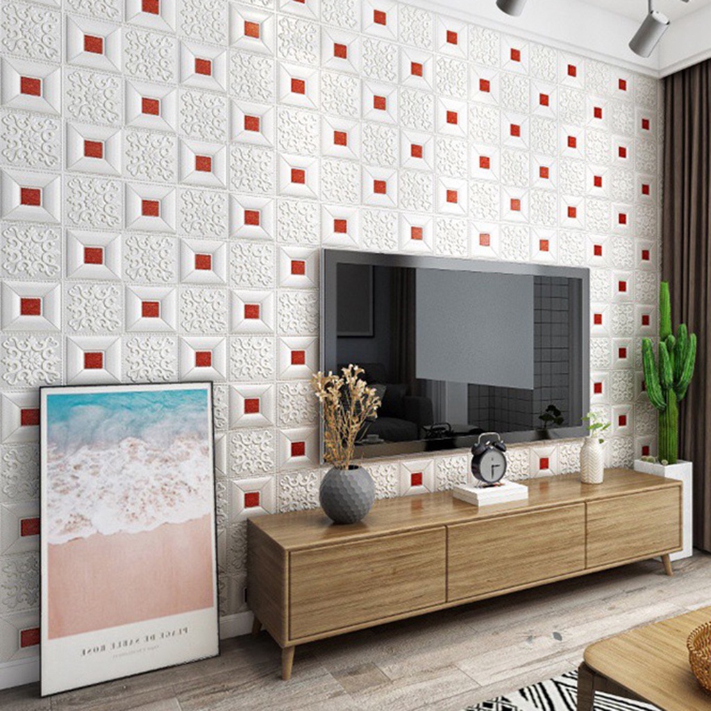 XỐP DÁN TƯỜNG 3D. Giả Da điểm Kim Tuyến cực đẹp. Khổ lớn 70x70CM.