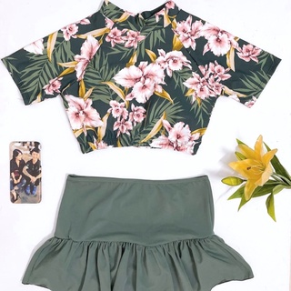Đồ bơi đi biển nữ áo croptop kín đáo kết hợp quần đùi