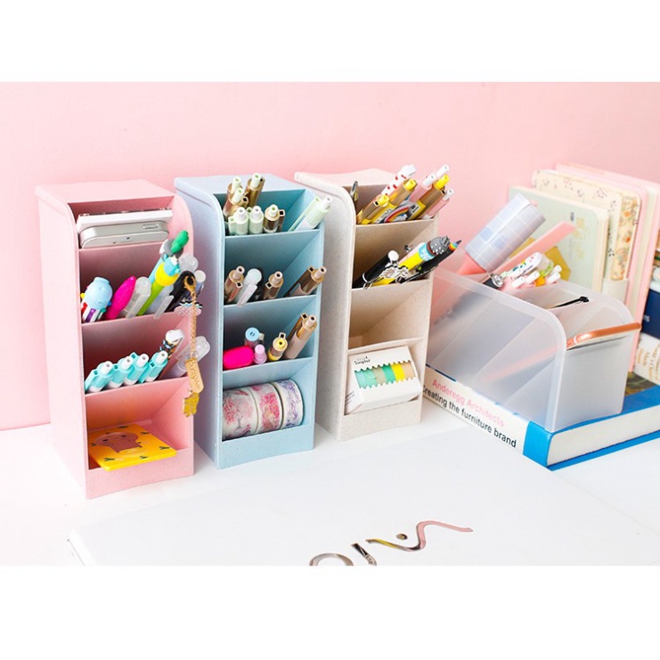 Khay Chứa Nghiên 4 Ngăn, Ống bút đa năng 4 ngăn, kệ đựng bút phụ kiện văn phòng