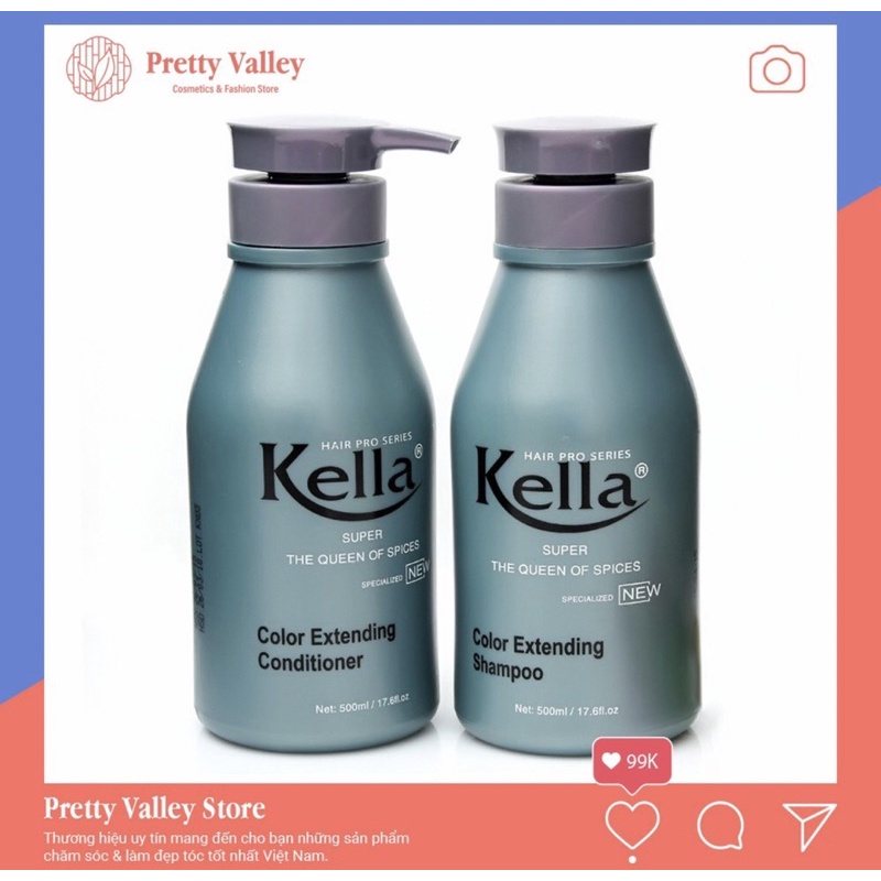 COMBO Dầu gội và dầu xả giữ màu tóc nhuộm Kella 500ml, giữ màu tóc nhuộm bền màu, lâu phai