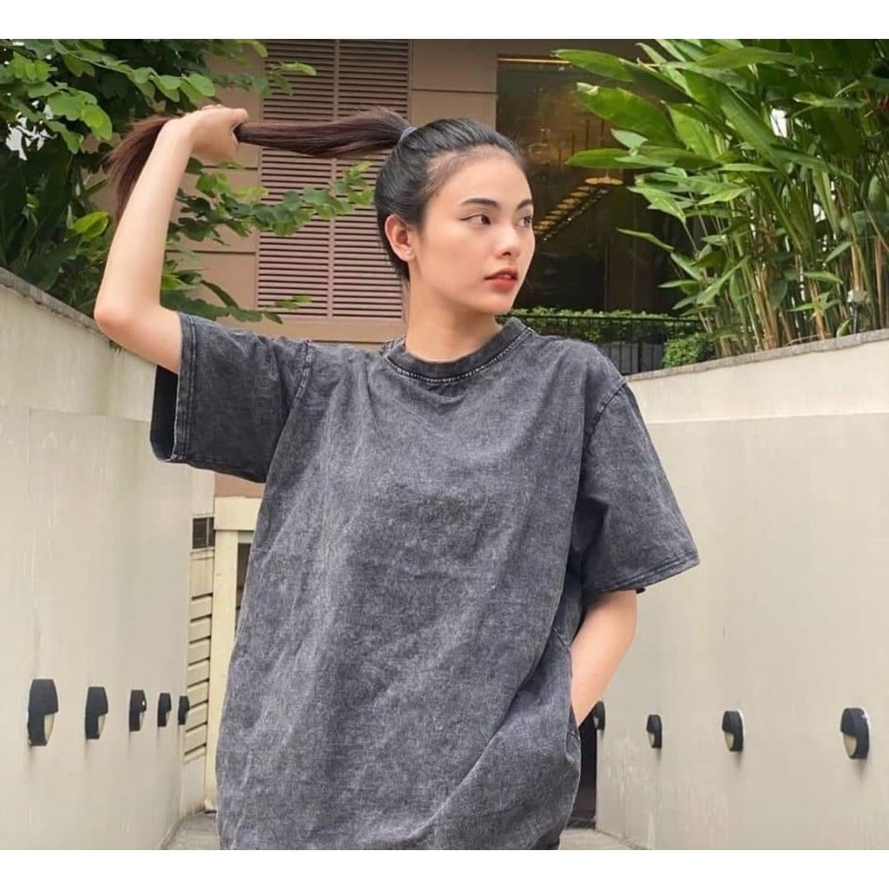 Áo Thun Wash Xám Unisex Tay Lở Trơn