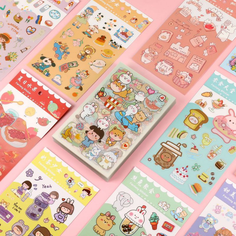 Sticker set 4 tấm cắt dán trang trí sổ hình cô bé theo các chủ đề