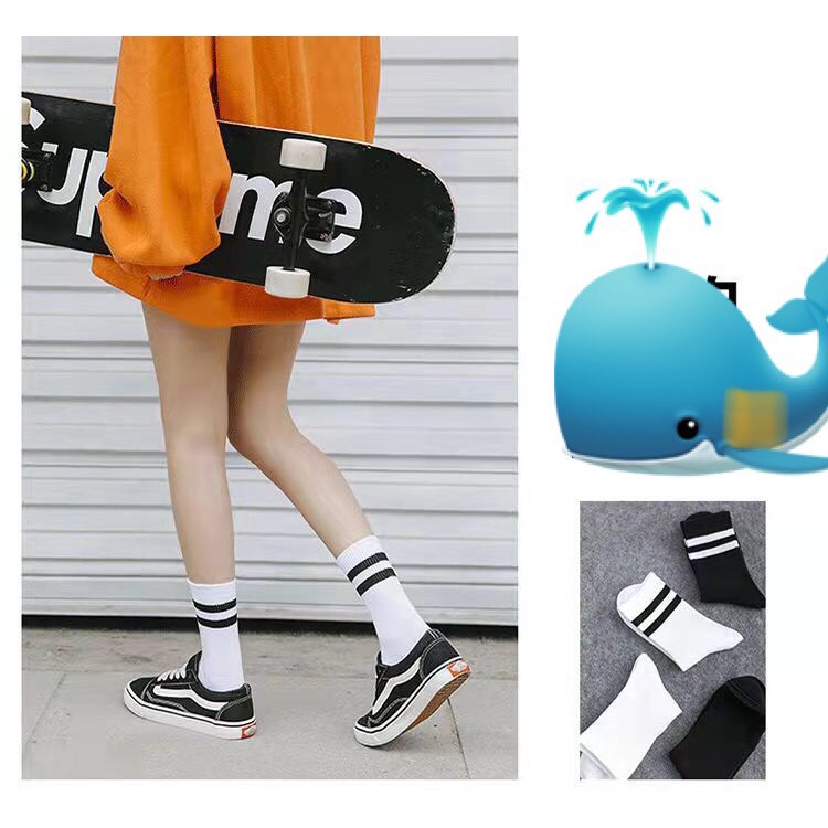 Tất cổ cao kẻ sọc hàn quốc 2 màu đen trắng