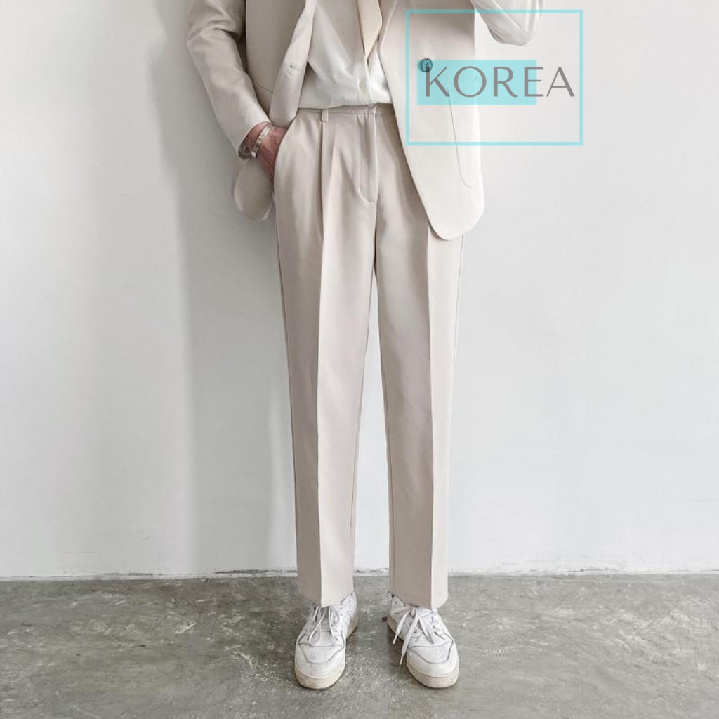 Quần baggy nam (trắng kem) phong cách Hàn Quốc, ống suông mặc co giãn, phù hợp đi học, dạo phố - QA