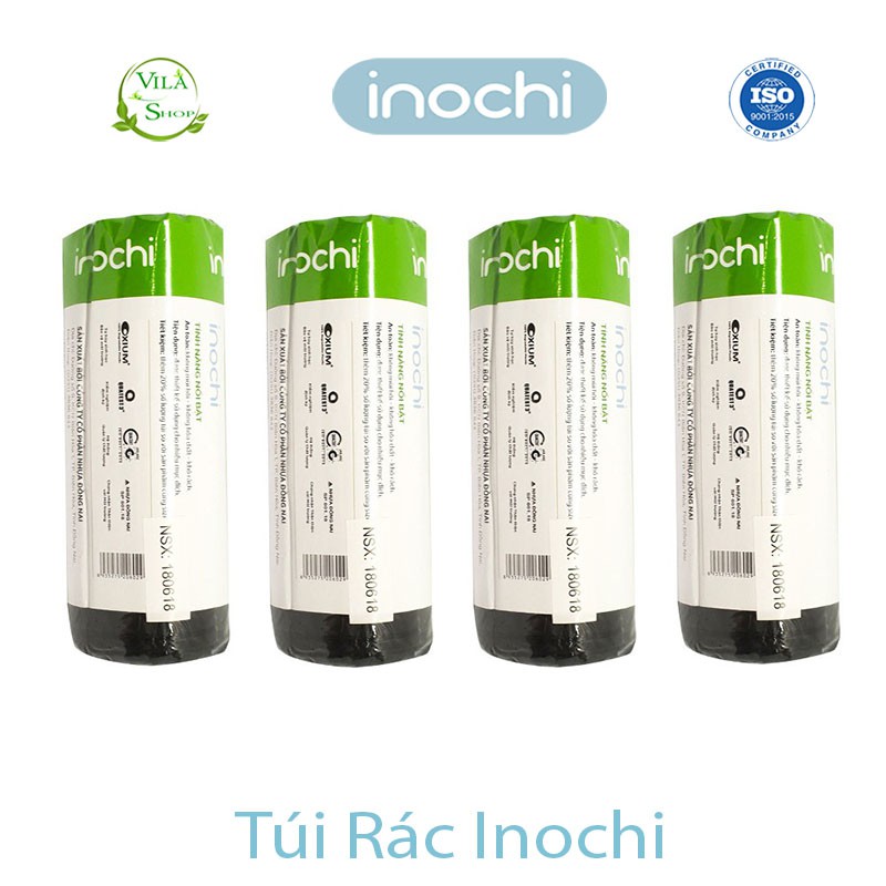 [ Lô 4 Cuộn ] Túi Rác Tự Huỷ, Túi Rác Có Quai Tiện Dụng Chính Hãng Inochi, Loại 10L 25L 50L - Dạng Cuộn Màu Đen