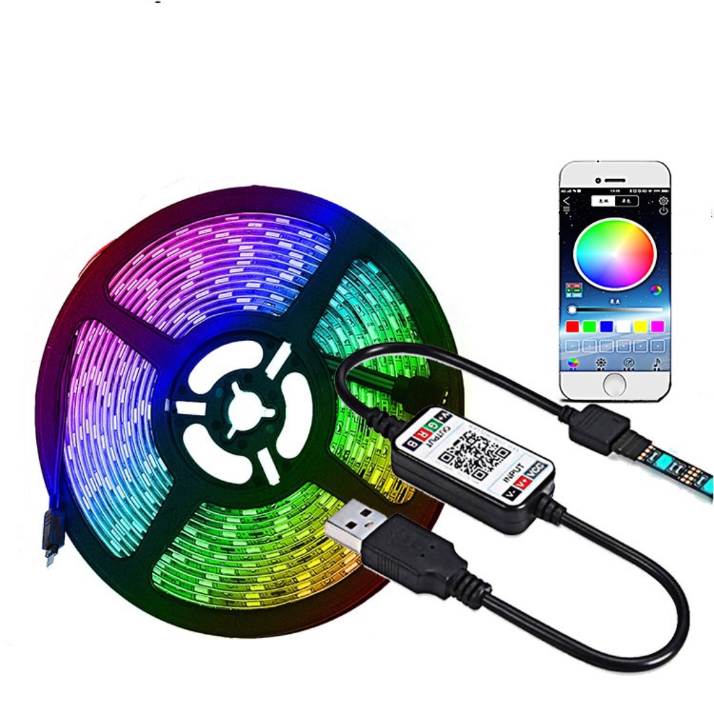 Đèn led Tiktok đổi màu RGB dùng App 5m cảm biến nhạc trang trí IP65 bọc keo silicone kết nối bluetooth