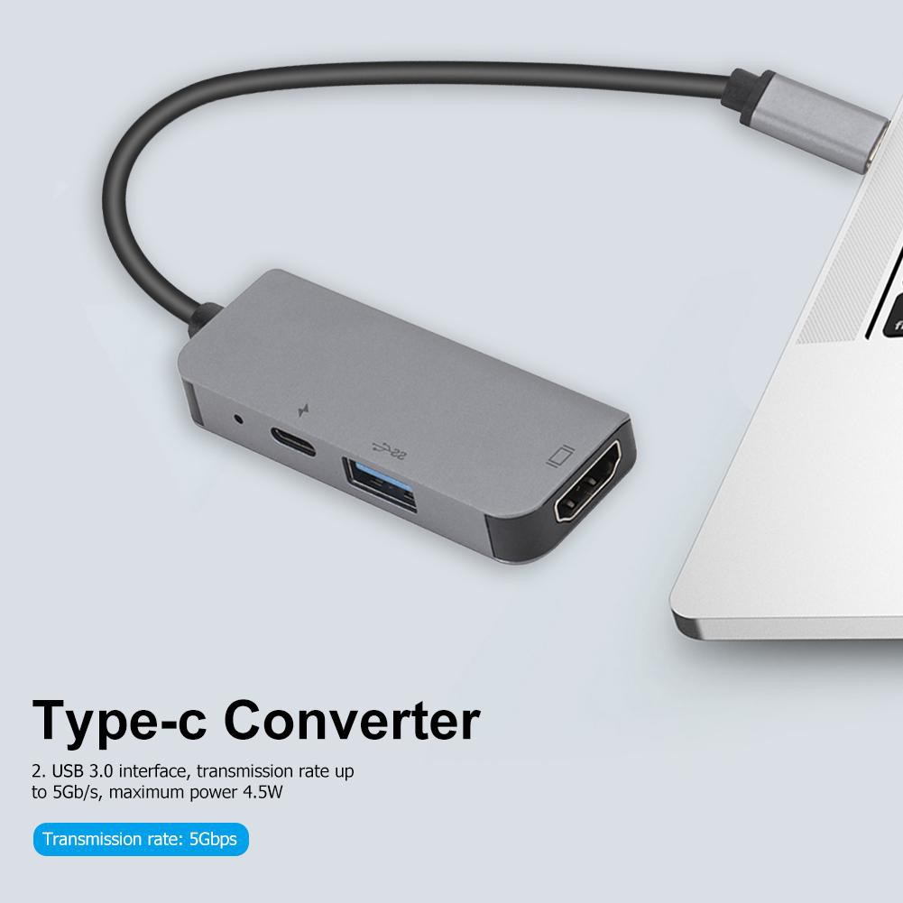 Bộ chia cổng USB type C 3 trong 1 bằng hợp kim nhôm 4K HDMI 3.0 DP